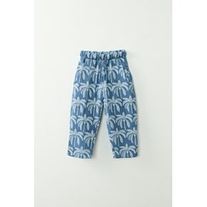 PANTALÓN DE MUSELINA ESTAMPA PALMERAS AZUL PANTALON DE MUSELINA ESTAMPA PALMERAS AZUL:3/6M